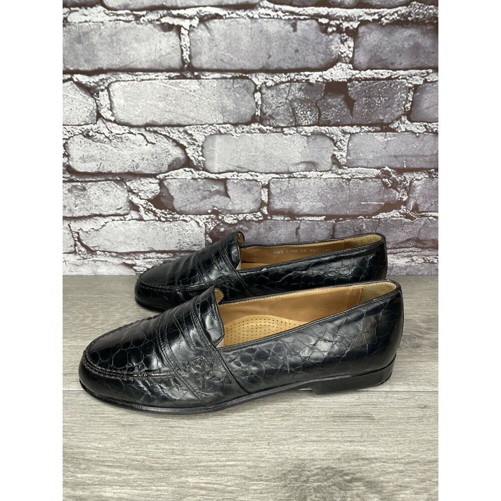 Cable & Co. Black Leather Croc Penny Loafers Dress Shoes Men’s Sz 9.5M US/43EU